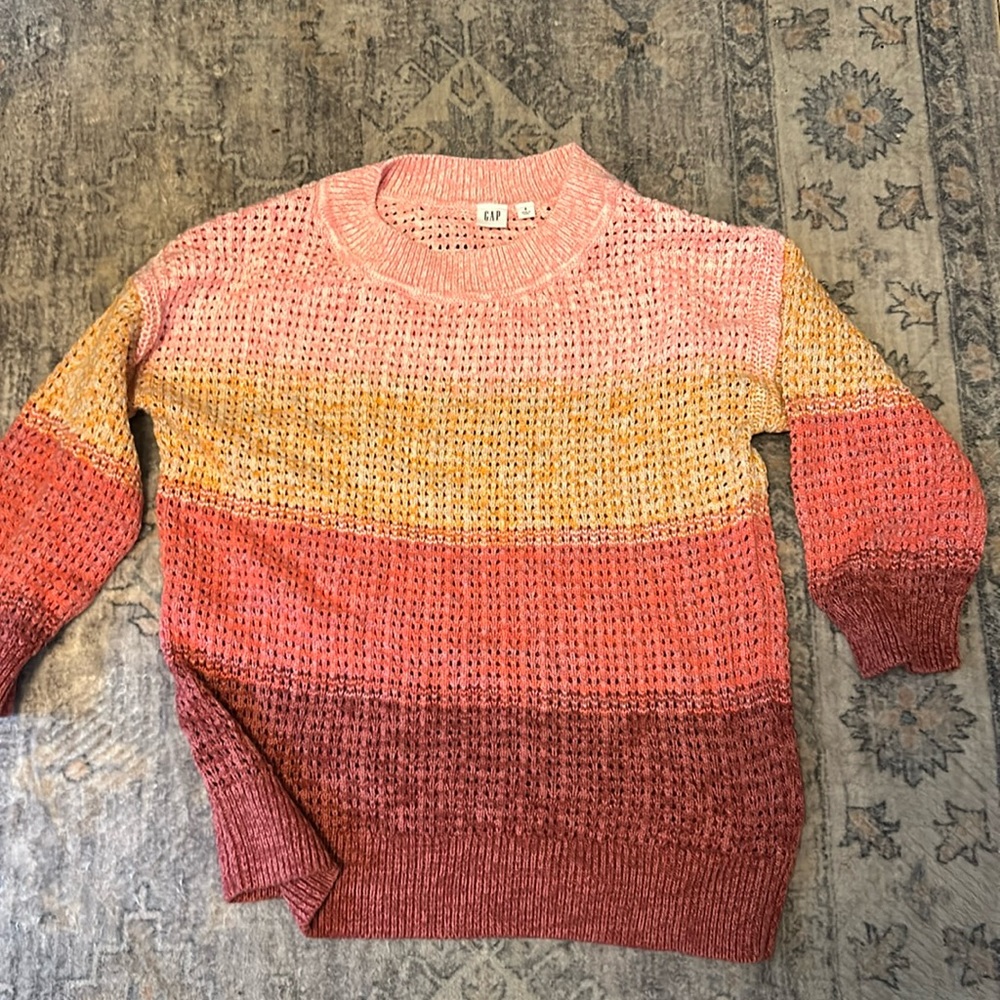 Gap 3/4 sleeve Color block crochet knit cotton sweater sz small